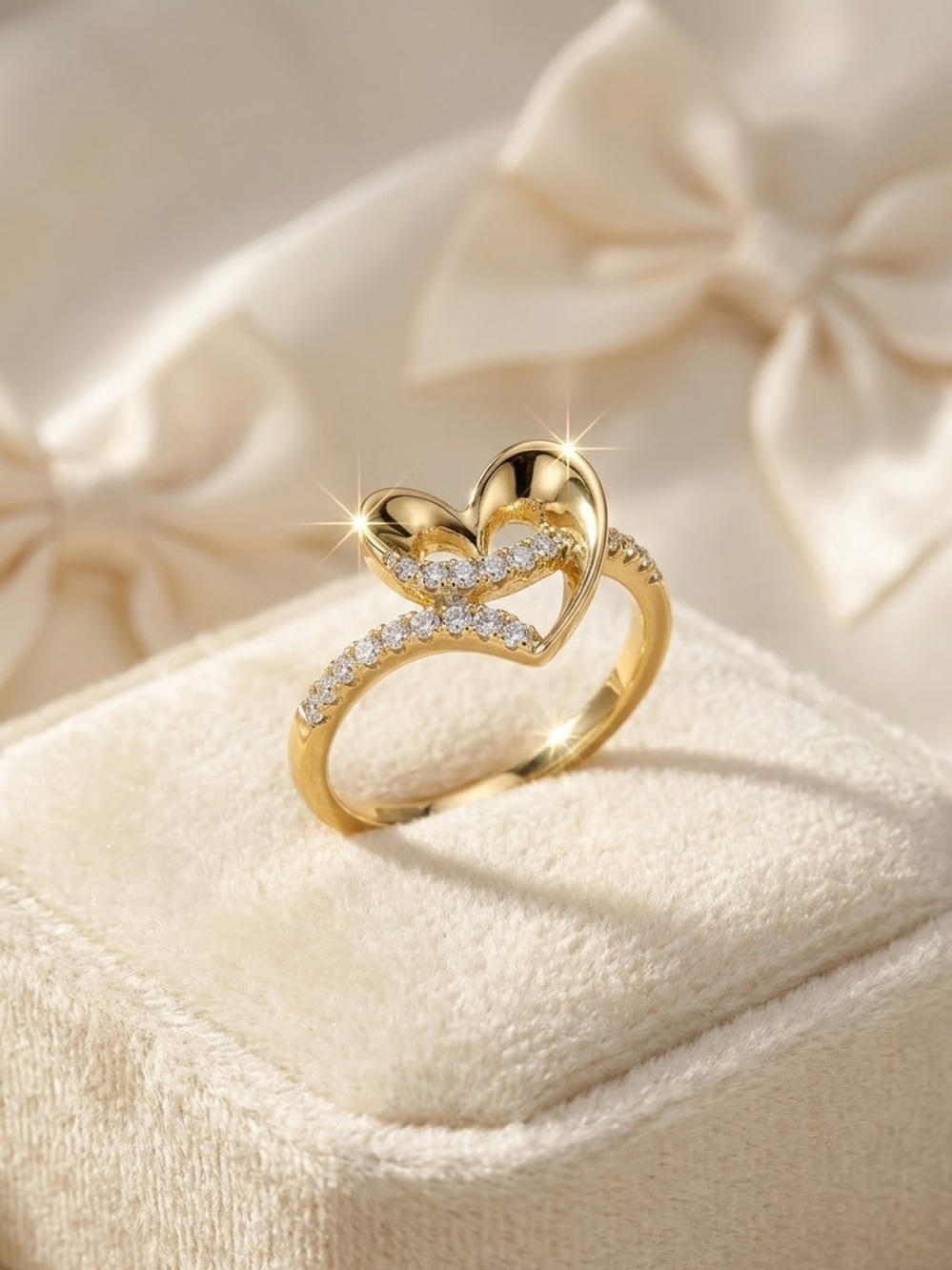 14k Elegant Gold - Filled Heart Ring with Crystal Accents
